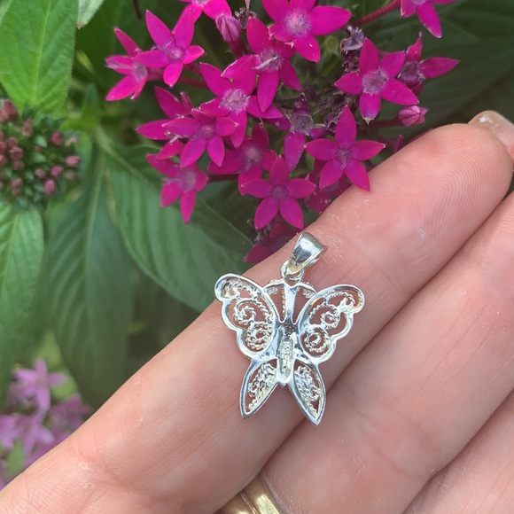 Sterling Silver Small Butterfly Pendant or Charm - Picture 3 of 16